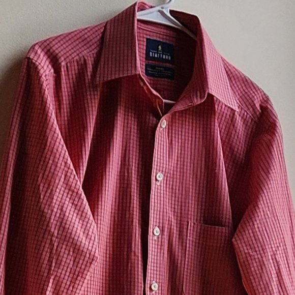 Stafford Red Check Button Down Shirt Size Large - Picture 2 of 16